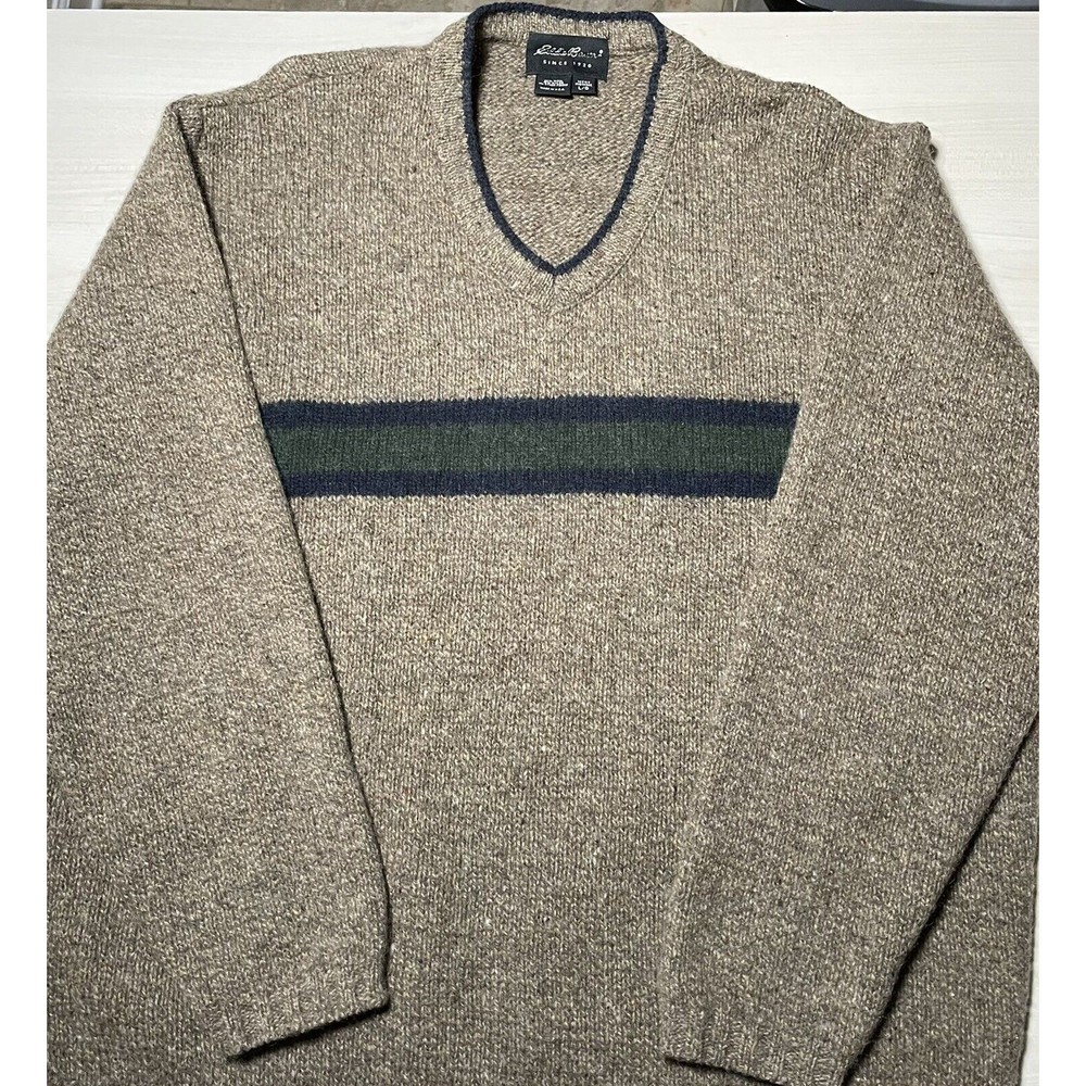 Vtg Eddie Bauer Wool Sweater Mens Large V-Neck Pullover Long Sleeve Made in USA